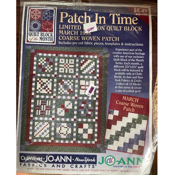 Quilt BLOCK OF THE MONTH Joann March 1998 Patch in time Vintage Quilting Kit. - Picture 3 of 4